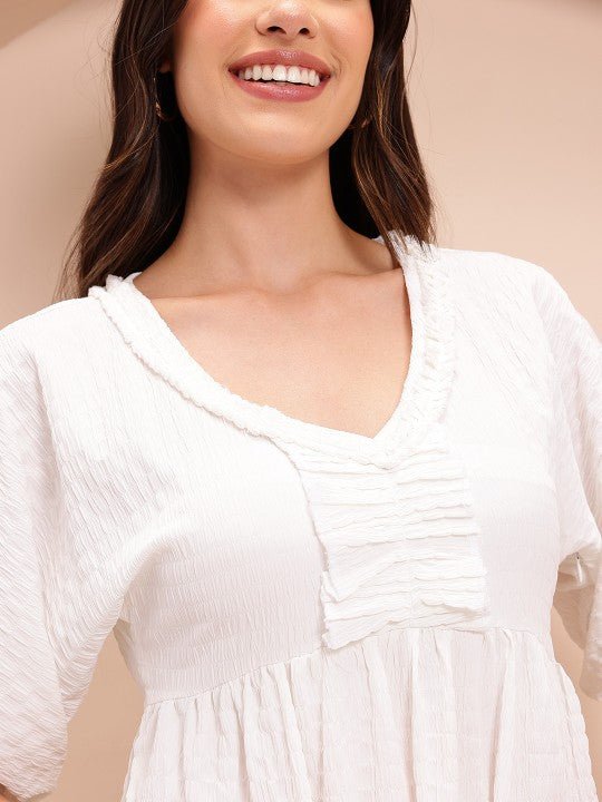 Crinkled Puff Sleeve A - Line Midi Dress - madhunistore