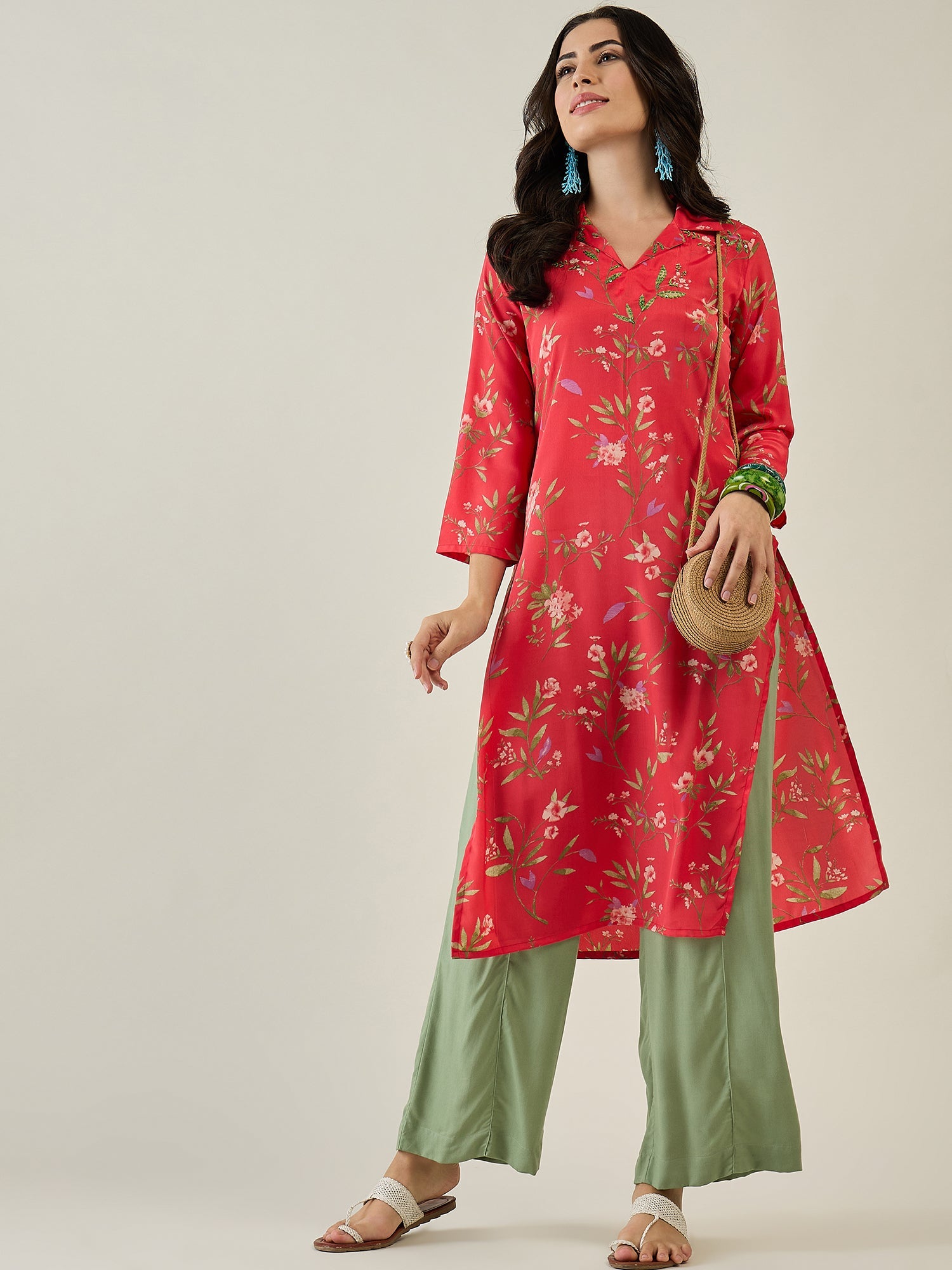Floral Printed Tiered Kurta with Palazzos - madhunistore