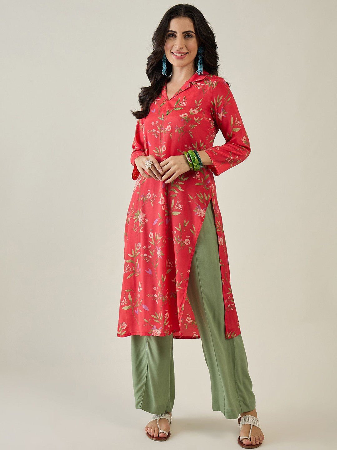 Floral Printed Tiered Kurta with Palazzos - madhunistore
