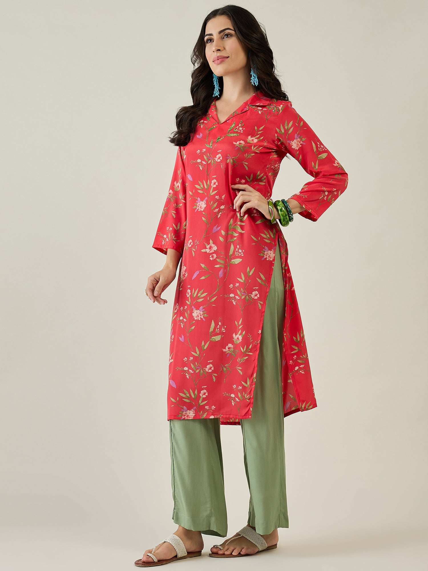Floral Printed Tiered Kurta with Palazzos - madhunistore