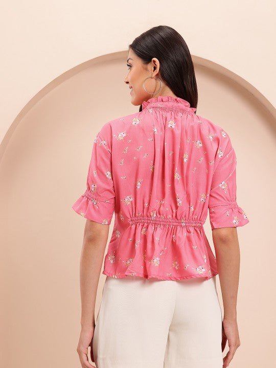 High - Neck Floral Print Regular Top - madhunistore