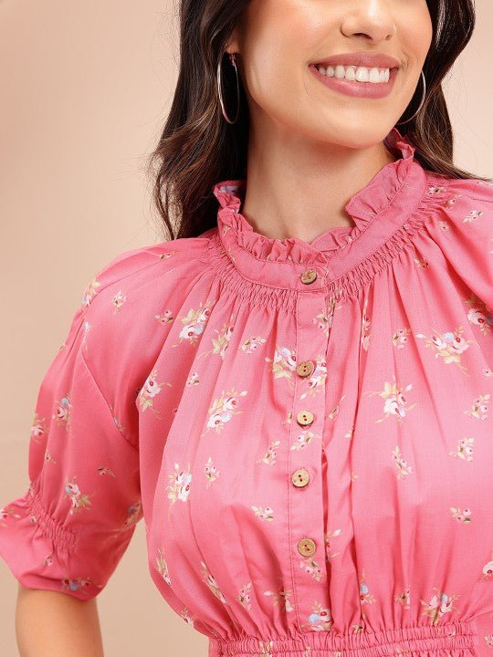High - Neck Floral Print Regular Top - madhunistore