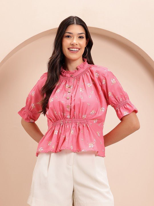 High - Neck Floral Print Regular Top - madhunistore