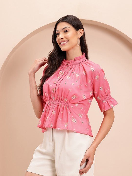 High - Neck Floral Print Regular Top - madhunistore