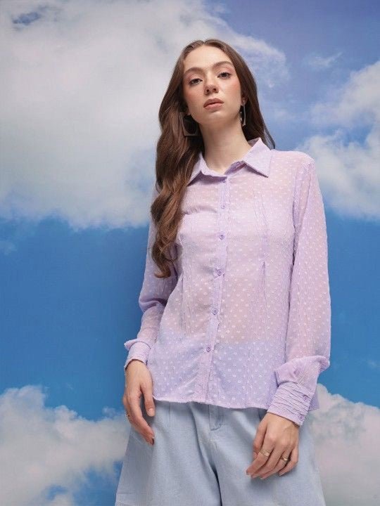 Self Design Spread Collar Relaxed Fit Shirt - madhunistore