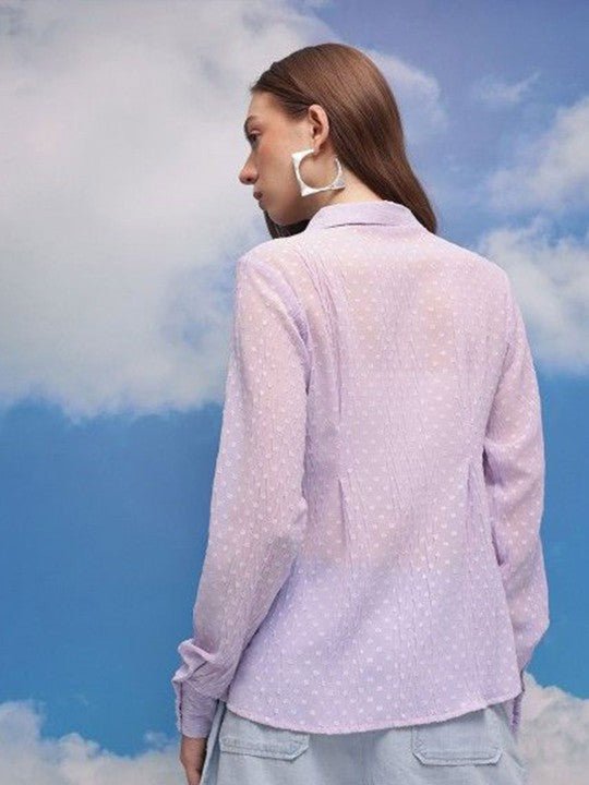 Self Design Spread Collar Relaxed Fit Shirt - madhunistore