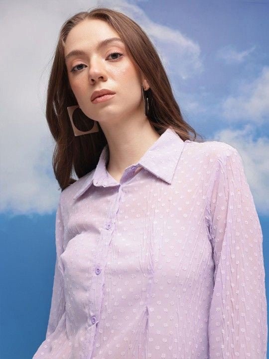 Self Design Spread Collar Relaxed Fit Shirt - madhunistore