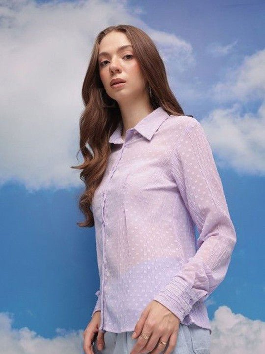 Self Design Spread Collar Relaxed Fit Shirt - madhunistore
