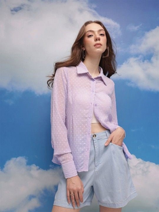 Self Design Spread Collar Relaxed Fit Shirt - madhunistore