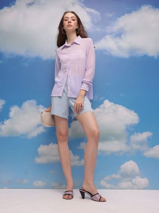 Self Design Spread Collar Relaxed Fit Shirt - madhunistore