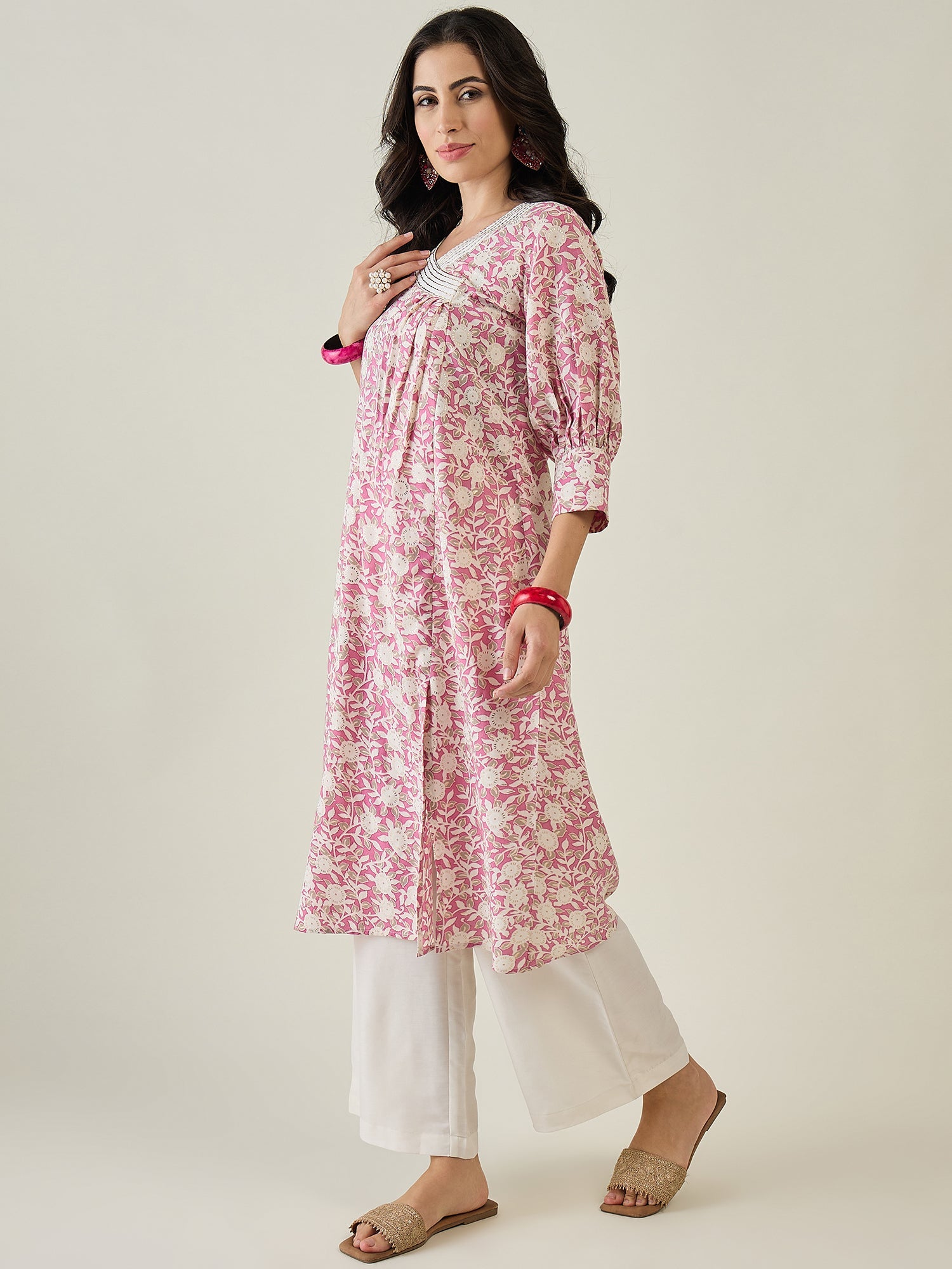 Women Floral Printed Angrakha Kurta with Palazzos - madhunistore