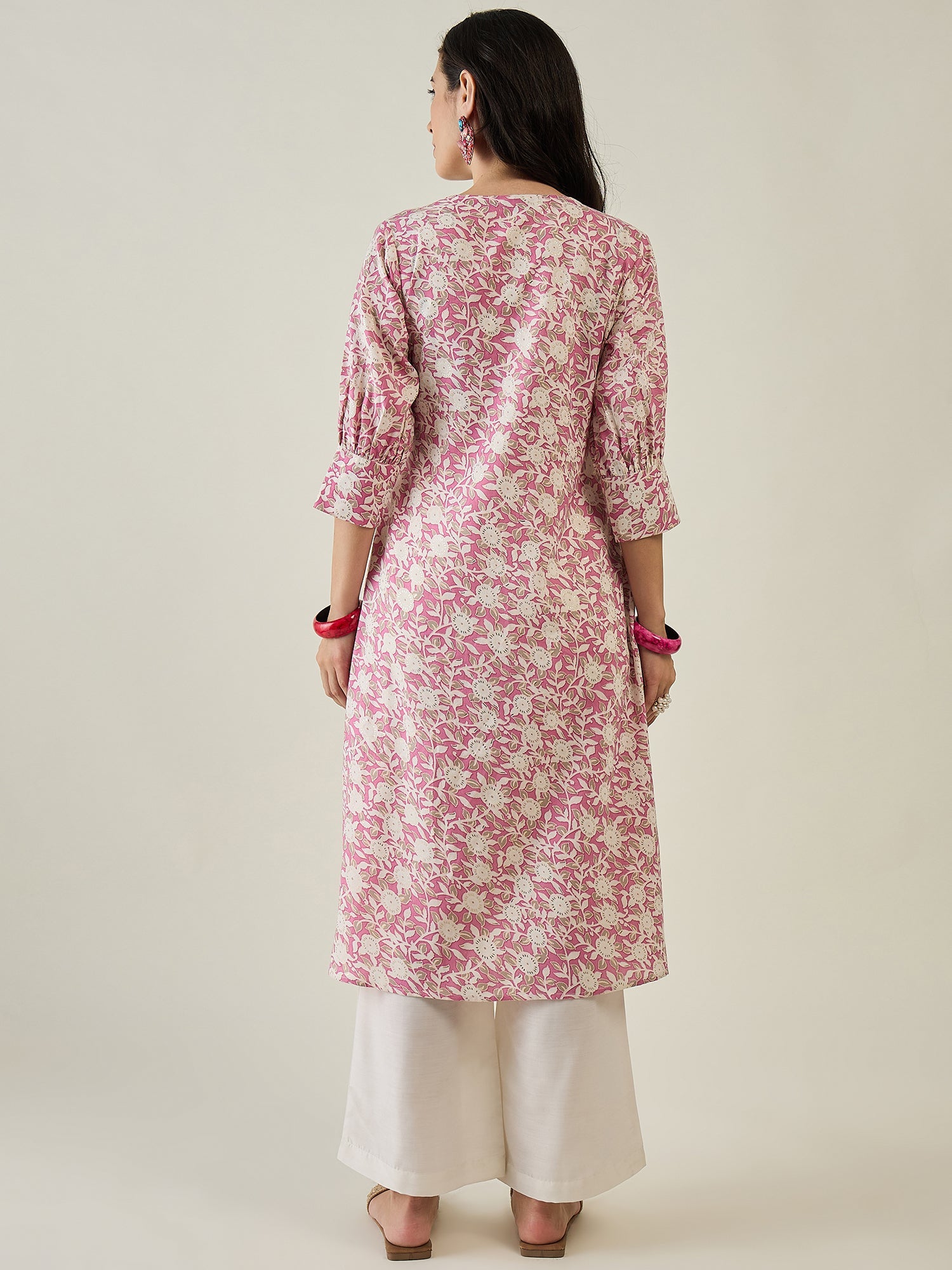 Women Floral Printed Angrakha Kurta with Palazzos - madhunistore