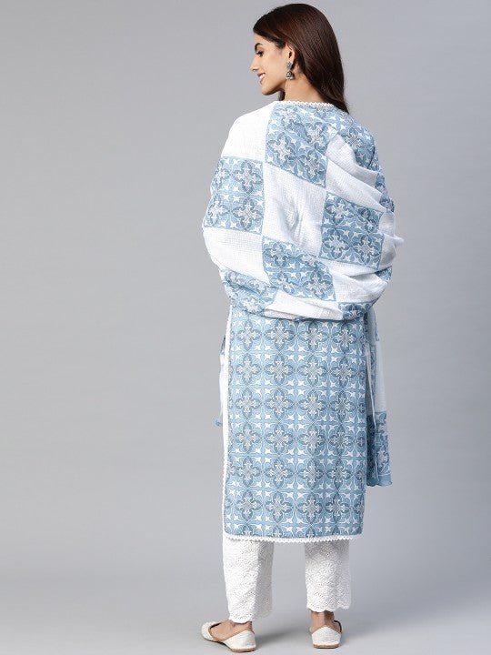 Women Floral Printed Pure Cotton Kurta With Palazzo With Dupatta - madhunistore