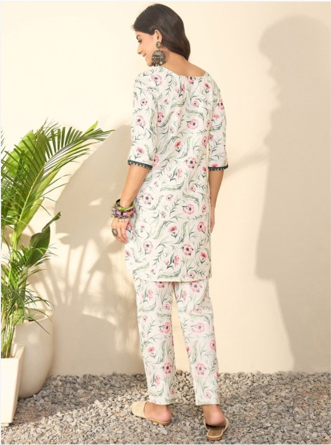 Women Floral Printed Regular Gotta Patti Kurta with Trousers - madhunistore