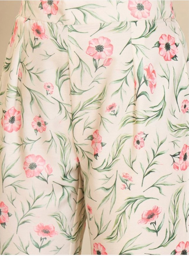 Women Floral Printed Regular Gotta Patti Kurta with Trousers - madhunistore