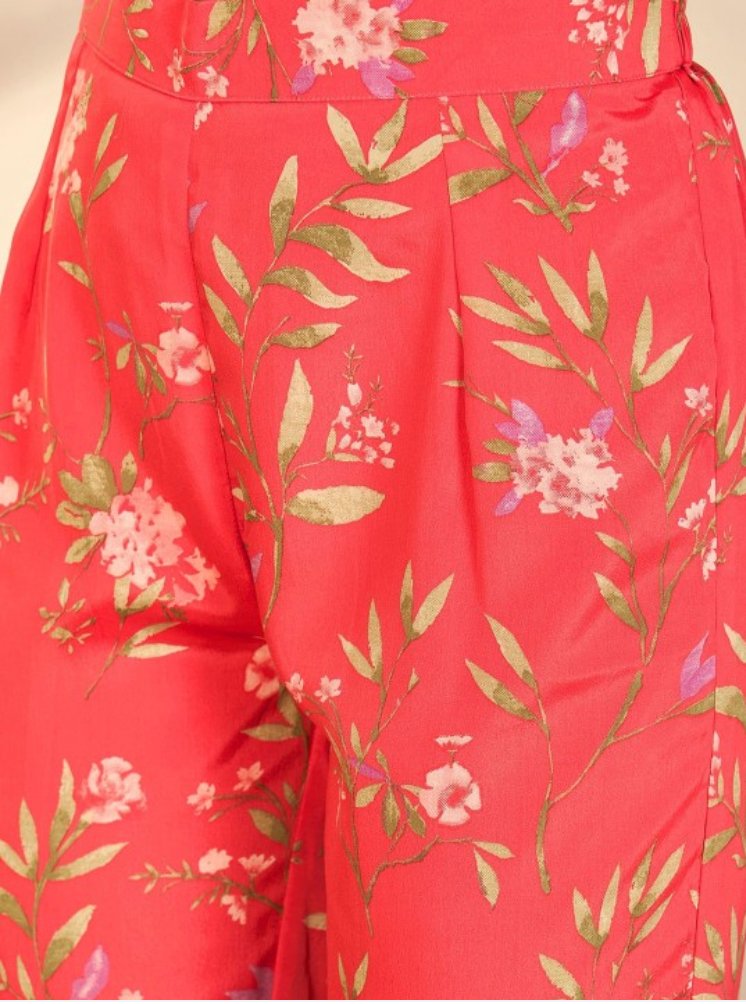 Women Floral Printed Regular Thread Work Kurta with Trousers - madhunistore