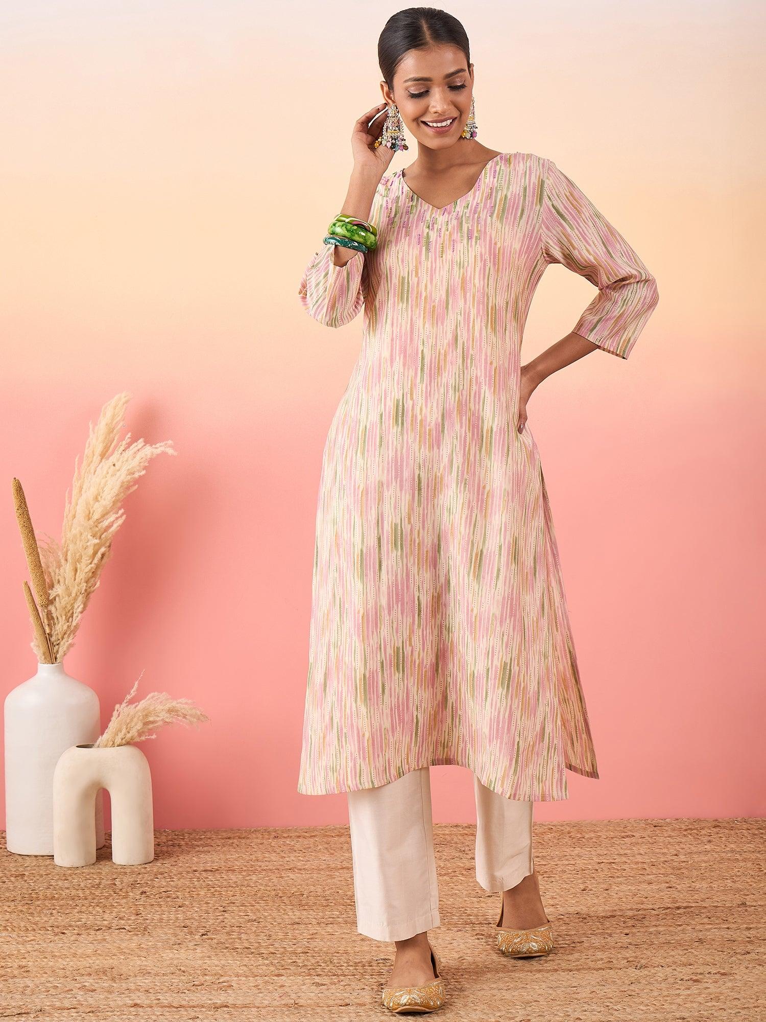 Women Printed Chanderi Silk Straight Kurta With Pant - madhunistore