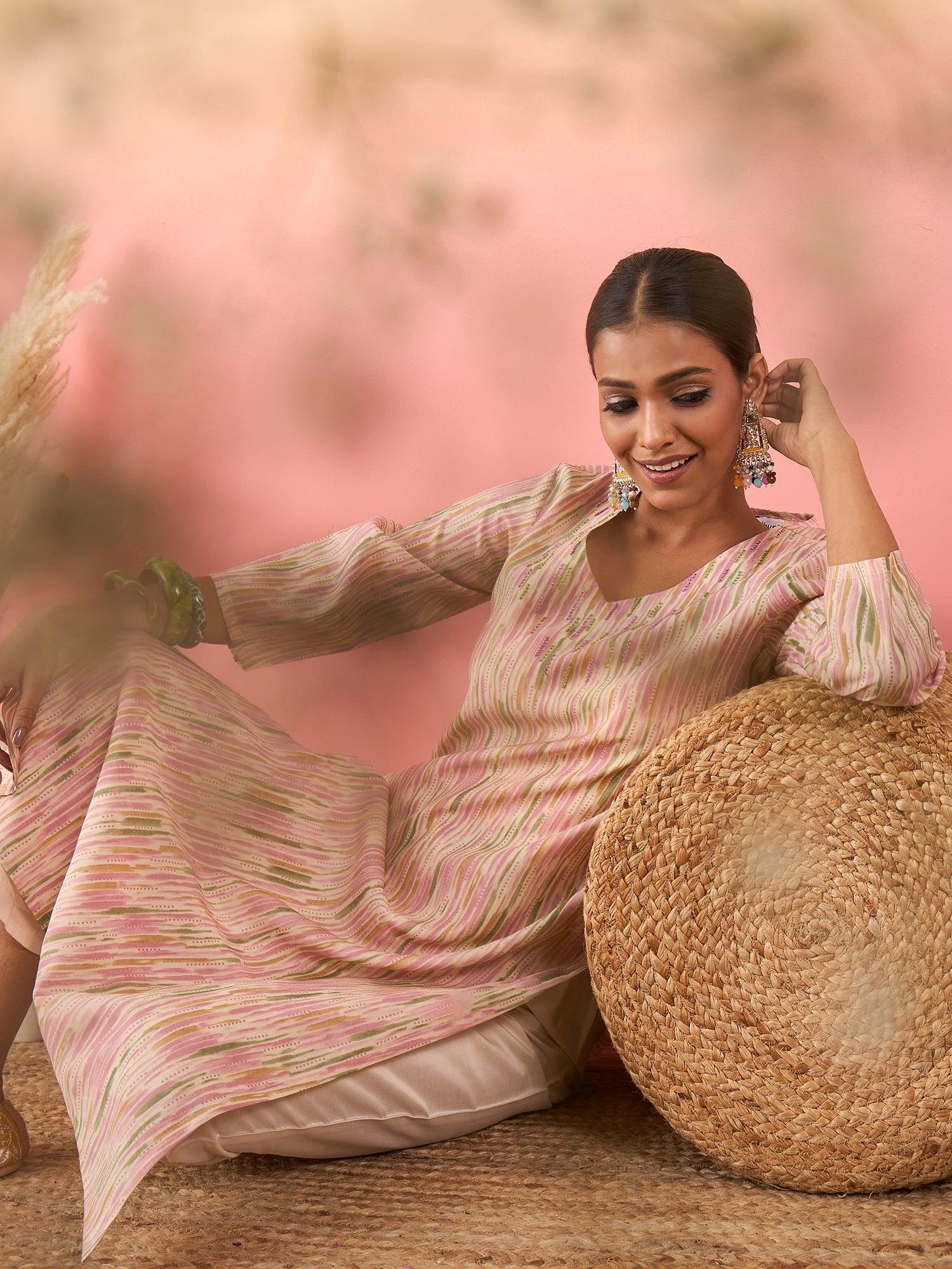 Women Printed Chanderi Silk Straight Kurta With Pant - madhunistore