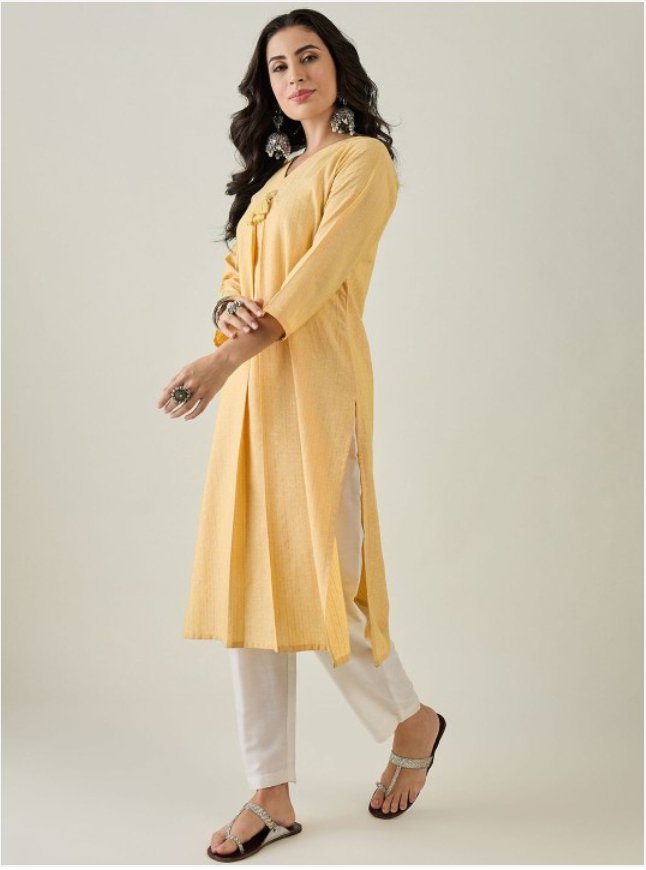 Women Striped Pleated Pure Cotton Kurta with Trousers - madhunistore